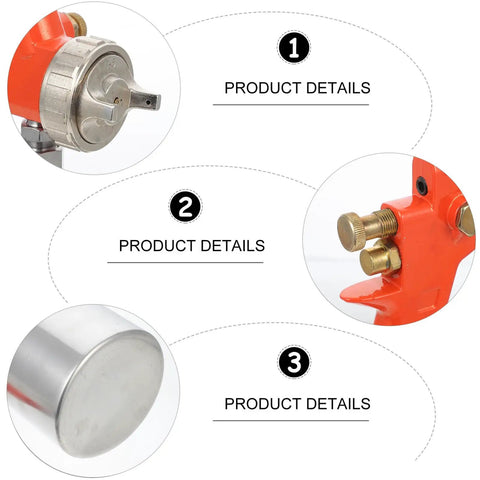Close-up of Pro Grade Pneumatic Paint Spray Gun With Adjustable Flow Control Knob showing nozzle and adjustment features.