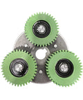 38 Tooth Nylon Gear Set For 750W Electric Bike Motors With 49.7mm Outer Diameter Clutch Mounted 3 Gear System Steel Core Construction Perfect For DGW25P And Other E Bike Motors showing green gears in metal plate