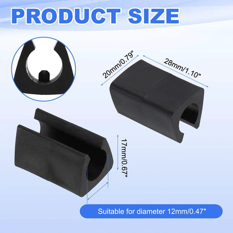 16 Piece Black Office Chair Leg Caps With Nails Smooth Glide Floor Protectors Fitting 0.47 Inch Metal Tubes displayed with size details.
