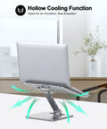 Foldable Laptop Stand With Height Adjustable Ergonomic Riser, Aluminum Portable Desk Mount for 10 to 16 Inch Laptops shown in use.