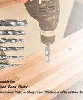 Six Piece Drill Tap Combination Bit Set with 1/4 Inch Hex Shank for 1/8 to 3/8 Inch Sizes HSS 4341, drilling into wood