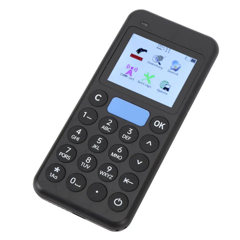 Handheld Inventory Scanner With 2.4 Inch Screen, 1D and 2D Barcode Data Collector for Retail and Logistics on the Go, front view.