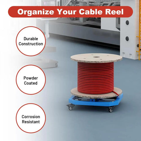 Cable Reel Turntable With Locking Wheels For Reels Up To 36 Inch Diameter Portable Wire Spool Rack 1000 Lb Load Capacity Blue Cable Caddy