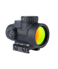 MRO SD 1x25 Red Dot Sight With Adjustable LED 2.0 MOA Dot Low Mount, side view showing orange lens reflection