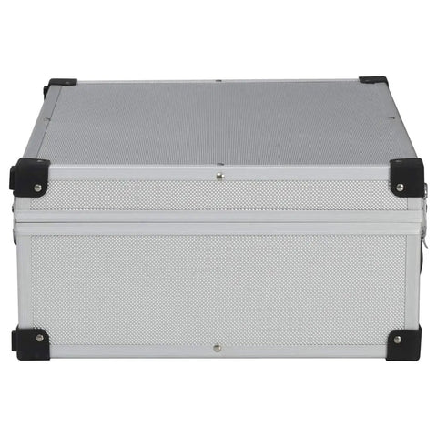 Hard Shell Aluminum Tool Case 18.1 By 13 By 6.3 Inch With 6 Adjustable Compartments And 17 Pockets, durable silver box front view