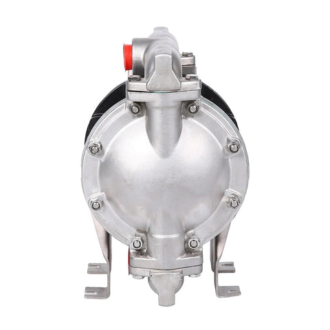 Front view of air-operated double-diaphragm pump with 1-inch inlet/outlet, aluminum alloy body