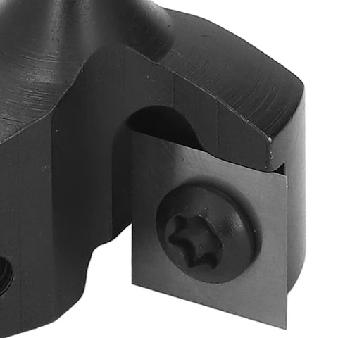 Close-up of Premium 1/4 Inch Shank Router Bit With Anti Backlash Design and Three Carbide Inserts for Smooth CNC Woodworking.