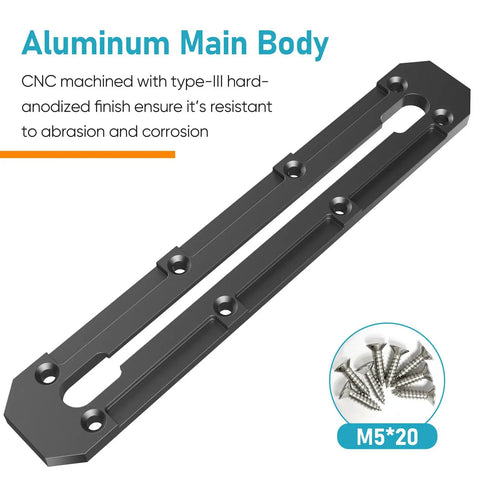 9 Inch Aluminum Kayak Track Low Profile Gear Track For Fishing Rod Holder Cup Holder And Accessories CNC Machined 6061 Aluminum With 316 Stainless Screws Hard Anodized For Quick Setup And Tough Wear Resistance, black track and screws