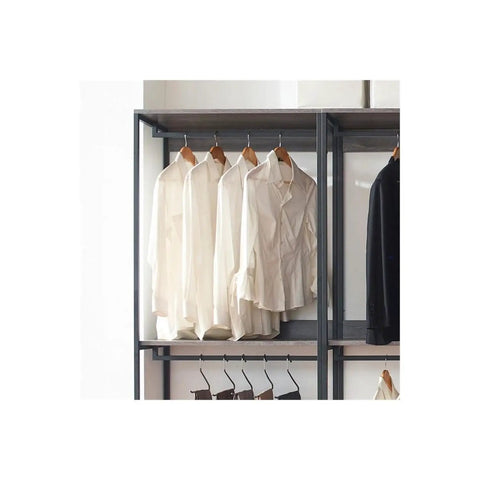 Top Shelf Wood Walk In Closet Organizer System Featuring Straight Up Customizable Shelves Heavy Duty Hanging Rods And Hassle Free Drawers For Bedroom Storage That Honestly Maximizes Space with hanging shirts.