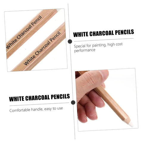 4 Pack White Charcoal And Graphite Pencils Set For Art Drawing Dope Sketching Shading Blending Journaling Illustrations Pro Grade Quality For Realistic Artwork; close-up of a hand holding a white charcoal pencil