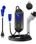 Rugged Portable EV Charger With China GBT To CEE Blue Commando Plug Adapter Solid 32A 7KW Mobile Charging Station with display