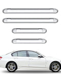 Front view of BetterJonny clear silicone cabinet bumpers, 4 long and 4 short, shown above a white car.