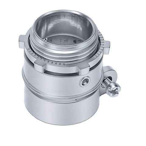 Built Like A Tank Zinc Alloy Squeeze Connectors for 1 Inch Conduit, 20-Piece Extra Heavy Duty Electrical Wire Fittings Featuring Reversible Locking Nuts, close-up of a connector.
