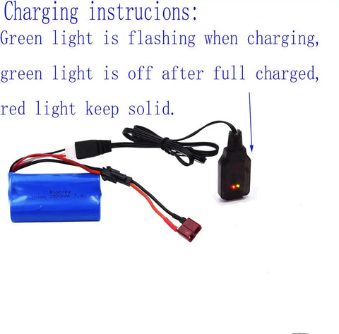 Two Pack 7.4V 1500mAh Li-ion RC Battery With SM-2P Plug, T Adapter And USB Cable For H101 H103 H105 RC Boats And Trucks