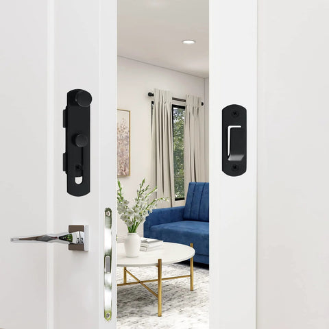 2 Pack Sliding Barn Door Lock Hardware Carbon Steel With Matte Black Finish for Barn Doors Cabinets Windows Closets Gate Latches