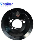 Front view of Trailer Supplies electric trailer brake assembly, 12-1/4 x 3-3/8 in, black with wiring, for 8K Dexter axles.
