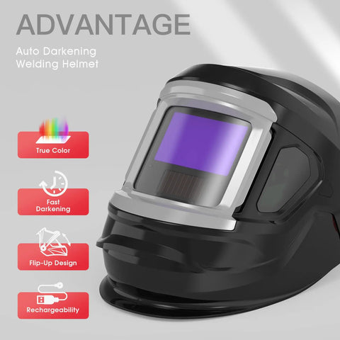 True Color Auto Darkening Welding Helmet With Big 4 By 3.7 Inch Viewing Window Solar Powered 4 Sensor Protection Adjustable Headband Wide Shade Range 4/5-9/9-13 For TIG MIG MMA Plasma And Grinding