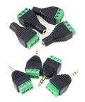 8 Piece 3.5mm Stereo Audio Jack To Av Terminal Adapter Kit Built Like A Tank With Gold Plated Copper Contacts, black and green connectors.