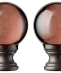Dope Crystal Ball Lamp Finials With Bronze Finish Base, Tawny Glass, 2 Inch Tall, Threaded 1/4-27 Fits Standard Harp