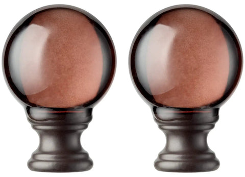 Dope Crystal Ball Lamp Finials With Bronze Finish Base, Tawny Glass, 2 Inch Tall, Threaded 1/4-27 Fits Standard Harp
