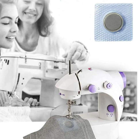 Sewing machine in use with gray fabric and Invisible Hidden Magnetic Snap Buttons 10 Sets 18 mm Three Quarter Inch PVC Fasteners.