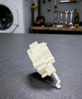 Direct Replacement Washing Machine Drain Pump Motor 4681EN1008A A000253 QC22-1 XPQ-6A Replacement Part With Efficient Water Drainage Durable Housing No-Fuss DIY Install Compatible With Select Front Load Washers. White plastic drain pump motor replacement, 12x6x6 cm, on workbench