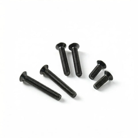 Rock Solid Flat Head Machine Screws M2.5 X 6Mm 50 Pack Black Oxide 304 Stainless Steel various sizes on white background
