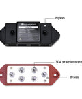 Beefy 400 Amp Busbar With Six M8 Studs For Parallel Battery Banks Rock Solid 600 Volt Handling, dual combiner box with nylon and 304 stainless steel components.