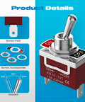 Marine Grade Waterproof Toggle Switch 2 Pin SPST On Off 12V DC 30A 125VAC 20A with screw accessories detail