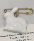 Absolute Fire Dangling Rabbit Safety Pin Lapel Brooch For Women And Men, Whimsical White Bunny Pin, 1.97x1.91 inch charm.