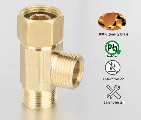 Three Eighths Inch Compression Tee Fittings Water Line Splitter With Angle Stop Add A Tee Brass 3 Way Valve Lead Free DIY Friendly Plumbing Connector For Potable And Non Potable Water