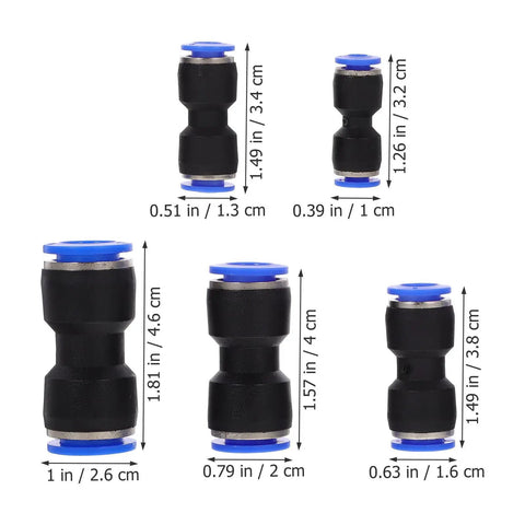 Super Cool 50pc Quick Connect Air Hose Fittings Kit For Pneumatic Tools Push To Plug Pvc Tubing Adapters 4mm To 12mm Outer Diameter Portable Repair Gear, black plastic sizes shown