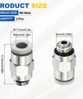 Two Pack Push To Connect Pneumatic Fittings M6 0.16 Inch Tube Nickel Plated Brass Straight Male Adapter Quick Connect
