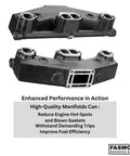 Coated Cast Iron Exhaust Manifolds Set Of 2 For Penta OMC V8 5.0L And 5.7L Engines With Gaskets And Bolts displayed on white background