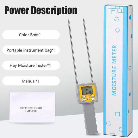 Pro Grade Dual Probe Hay Moisture Tester With Temperature Humidity Compensation For Hay Bales And Forage, Portable Meter With LCD Backlit Display For Alfalfa, Grass, Pennisetum Hydridum And Leymus Chinensis, boxed
