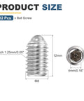 Silver Ball Point Set Screws M8x12mm 304 Stainless Steel Hex Socket Spring Plungers Grub Screw product size diagram