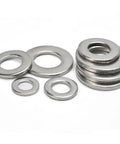 304 Stainless Steel Flat Washers Set And Assortment Kit M1.6 To M30, Heavy Duty Large Size Spacers For Even Load Distribution, corrosion resistant washers shown in assorted sizes