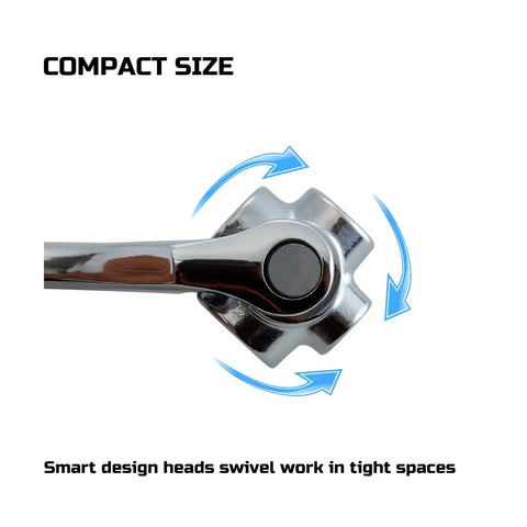 Close-up of 360-degree rotating head on 8 In 1 Socket Wrench Set With 8 To 21 mm Metric Range Flexible Dog Bone Universal Hex Spanner
