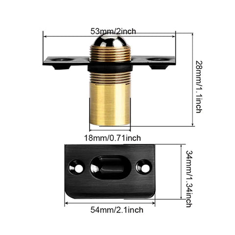 12pc Invisible Wooden Cabinet Door Catch Ball Latch Kit With Elastic Adjustable Spring Bead Mechanism For Closet Lock Install Hide Screws And Punching Tools Seamlessly dimensions of the latch with gold finish and black base.