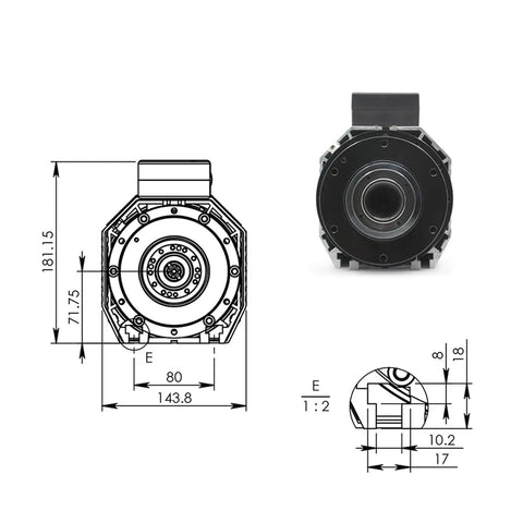 Premium 9.0KW ATC Air Cooled Spindle Motor For CNC Routing shows top view with dimension details and ISO30 holder design.
