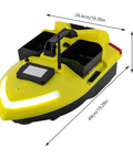 Beast GPS Fishing Bait Boat With 12000mAh Battery, 1640ft Remote Range RC Boat, 3 bins, yellow with dimensions