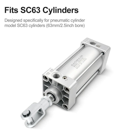 SC63 pneumatic cylinder with 63mm bore, showcasing Y Type Foot Mount Flange for SC63 Pneumatic Cylinders 63mm Bore with M16x1.5 Thread Ports.