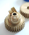 Beefy 0.5 Module Copper Spur Gear 76 Teeth Step Cylindrical Gear with 3mm Bore close-up view