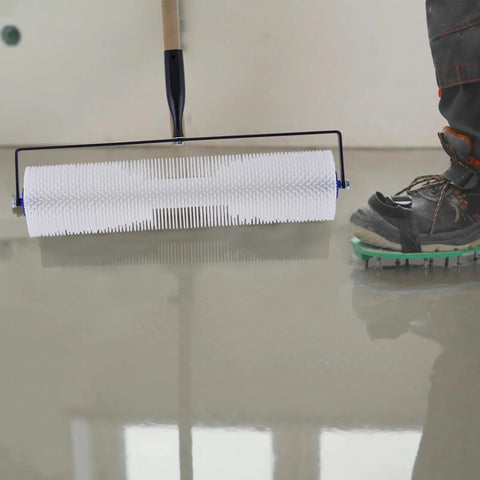 Self Leveling Concrete Tool Kit With Spike Shoes And Roller Needle 28mm Pro Grade Floor Leveling Gear on wet cement