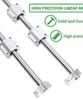 Two 600mm linear rails with 12mm-diameter ball bearing carriages and sliding bushings