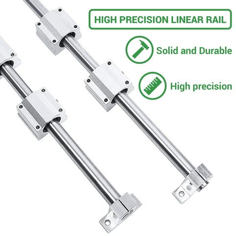 Two 600mm linear rails with 12mm-diameter ball bearing carriages and sliding bushings