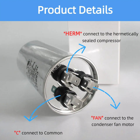45 And 5 MFD Dual Run Start Capacitor For Your Home AC Setup Keeps Your Home Cool 370 To 440 VAC 50 To 60 Hz CBB65 Round Replacement Part For Fans Heat Pumps Condensers And Air Conditioners