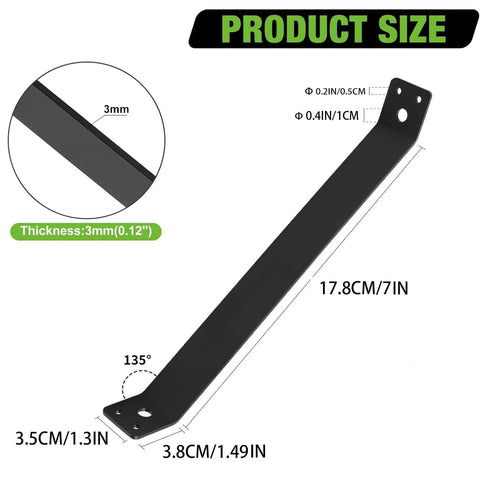 Beefy Heavy Duty Internal Mount 45 Degree Angle Brackets Pack of 8, 7 Inch by 1.5 Inch, 3mm Thick Carbon Steel with Black Powder Coat