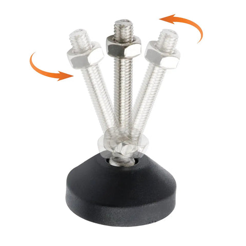 4 Pack Adjustable M8 Thread Leveling Foot Cups With Reinforced Nylon Base shown with articulated adjustment