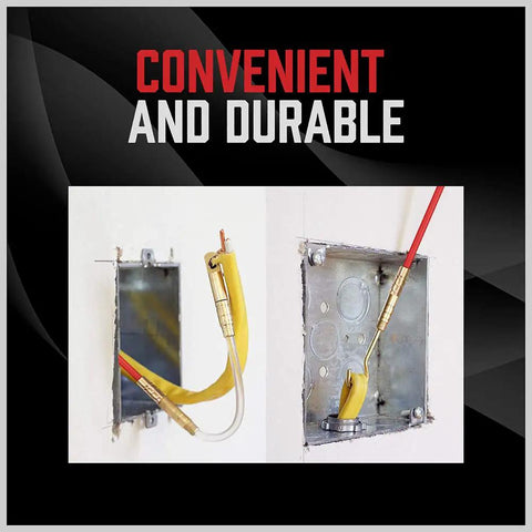 Fiberglass Wire Puller Kit For Electrical Cables Twenty Two Point Five Feet With 7 Attachments shown in use for wiring.